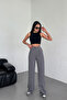 Women's Gray Buttoned Pleated High Waist Lycra Crepe Fabric Comfortable Fit Palazzo Pants - 7