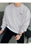 Minimal Bird Logo Sweatshirt - Gray Printed Oversize Sweatshirt Crew Neck