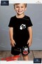 Children's Unisex “Felix Cat Head Logo White Black“ Custom Printed Crew Neck T-Shirt - Shorts Set - 2