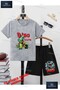 Children's Unisex “Dino Racer“ Special Printed Crew Neck T-Shirt - Shorts Set