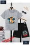 Children's Unisex “Dinosaur Yellow Palm“ Special Printed Crew Neck T-Shirt - Shorts Set