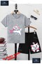 Children's Unisex “Cat Ribbon Butterfly“ Custom Printed Crew Neck T-Shirt - Shorts Set