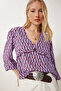 Patterned Seasonal Woven Blouse Lhk0012 Purple - 2