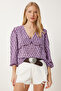 Patterned Seasonal Woven Blouse Lhk0012 Purple
