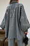 Women's Kimono Back and Sleeves Beaded Tansel Fabric Kimono Pants Set