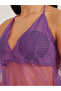 Purple Polka Dot Mesh Halter-Neck Babydoll - 5