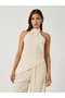 Textured Halter Neck Asymmetric Hem Top and Wide Leg Pants Co-Ords - 2