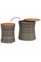 Garden Side Tables 2 pcs with Wooden Top Grey Poly Rattan - 6