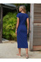 Women's Short Sleeve Crew Neck Side Slit Viscose Midi Dress - 4