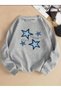 Star Print Detailed Crew Neck Fleece Sweatshirt