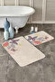 Powder-Blue Floral, Butterfly and Carob Motif 2-Piece Bath Mat Set