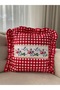 Red Ruffled Cross Stitch Detailed Throw Pillow Case (Cross Stitch Models Vary) - 3