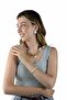 Blue White Tile Look Gold Ball Earrings - 2
