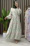 Beautiful Dress Modal Fabric Women's Green Floral Patterned Buttoned Elastic Sleeves Relaxed Cut Dress