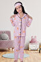 Cute Animal Figured Striped Pink Color Shirt Collar Buttoned Pajama Set