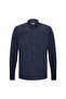Navy Blue Comfort Fit 100% Cotton Slim Collar Long Sleeve Sports Shirt