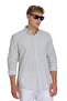 Gray Comfort Fit Striped Button Collar Cotton-Linen Long Sleeve Shirt