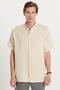 Men's Relax Fit Comfortable Cut Oversized 100% Cotton Muslin Fabric Short Sleeve Sport Court Collar Beige Shirt - 4