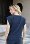 Women's Modal Silky Lycra Fabric Wide Zero Neck Off Shoulder T-Shirt Blouse-Navy Blue - 7