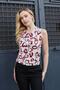 Women's Lycra Shiny Fabric Printed Degaje Collar Sleeveless Body Blouse-Red Heart - 4