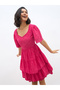 Schiffli Flared Sleeves Layered Tiered Knee-Length Dress - 7