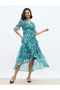 All-Over Floral Print Ruffle Trim Chiffon A-Line Maxi Dress - 6