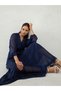 Navy Blue Lurex Wrap Look A-Line Maxi Dress with Tie Detail - 6