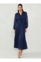 Navy Blue Lurex Wrap Look A-Line Maxi Dress with Tie Detail