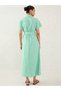 Green Striped Button Down Shirt Maxi Dress with Belt Detail - 2