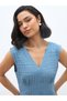 Women Self Design V Neck A-Line Midi Dress with Slit Detail - 4