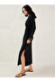 Black Solid Knit Sheath Maxi Dress with Knot Detail - 3