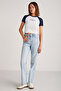 Vane Women's 100% Cotton Short Sleeve Printed Crop White/Navy T-Shirt - 2