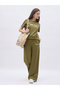 Khaki Slogan Print Boxy T-Shirt and Wide Leg Joggers Co-Ords