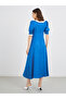 Textured Smocked A-Line Midi Dress with Lace Trim - 5