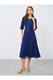 V Neck Midi Dress with Zip Closure - 3