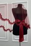 Burgundy Bridal Veil Set, 3D Flower and Shiny Stones, Henna Night Veil Face Cover Set 6 Pieces - 4