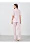 Women Pink Stripe and Bow Print Piped Shirt and Pyjama Set - 7