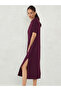 Burgundy Solid Knit Shift Midi Dress with Slit Detail - 3