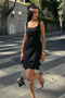 Women's Square Neck Thick Strap Mini Dress with Hem Detail Black - 5
