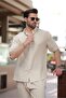 Beige Basic Men's Shorts Shirt Suit E7321 - 2