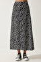 Patterned Slit Viscose Skirt Lub0137 Black - 4