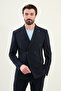 Striped Slim Fit Wide Collar Double Breasted Men's Suit Navy Blue - 45403.25Y