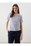 Two Mt Shop Quality Lcw Vision Indigo Combed Cotton Striped Narrow & Slim Short Sleeve Women's T-Shirt
