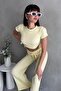 Side Gathered Seersucker Fabric Elastic Waist Pants Top and Bottom Set - 6