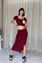 Square Necklace Crop Slit Skirt Suit - 5