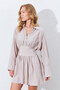 Beige Waist-Adjustable Shirt Collar Dress - EK100285052 - 7