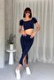 Square Necklace Crop Slit Skirt Suit - 3