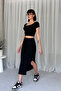 Square Necklace Crop Slit Skirt Suit - 5