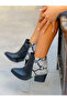 Dalida Black Leather Back Gray Snake Skin Detail 6 cm Heel Dallas Short Boots - 2