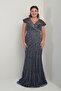 Women's Front Back V-Neck Stone Printed Lined Plus Size Fish Dress - 3